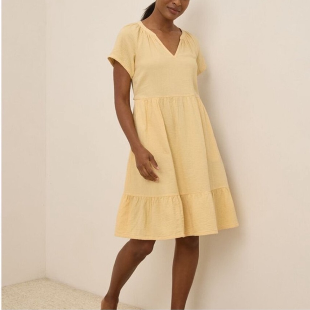 PACT Organic Cotton Coastal Gauze Breezy Dress with Pockets Sungold Yellow Small
